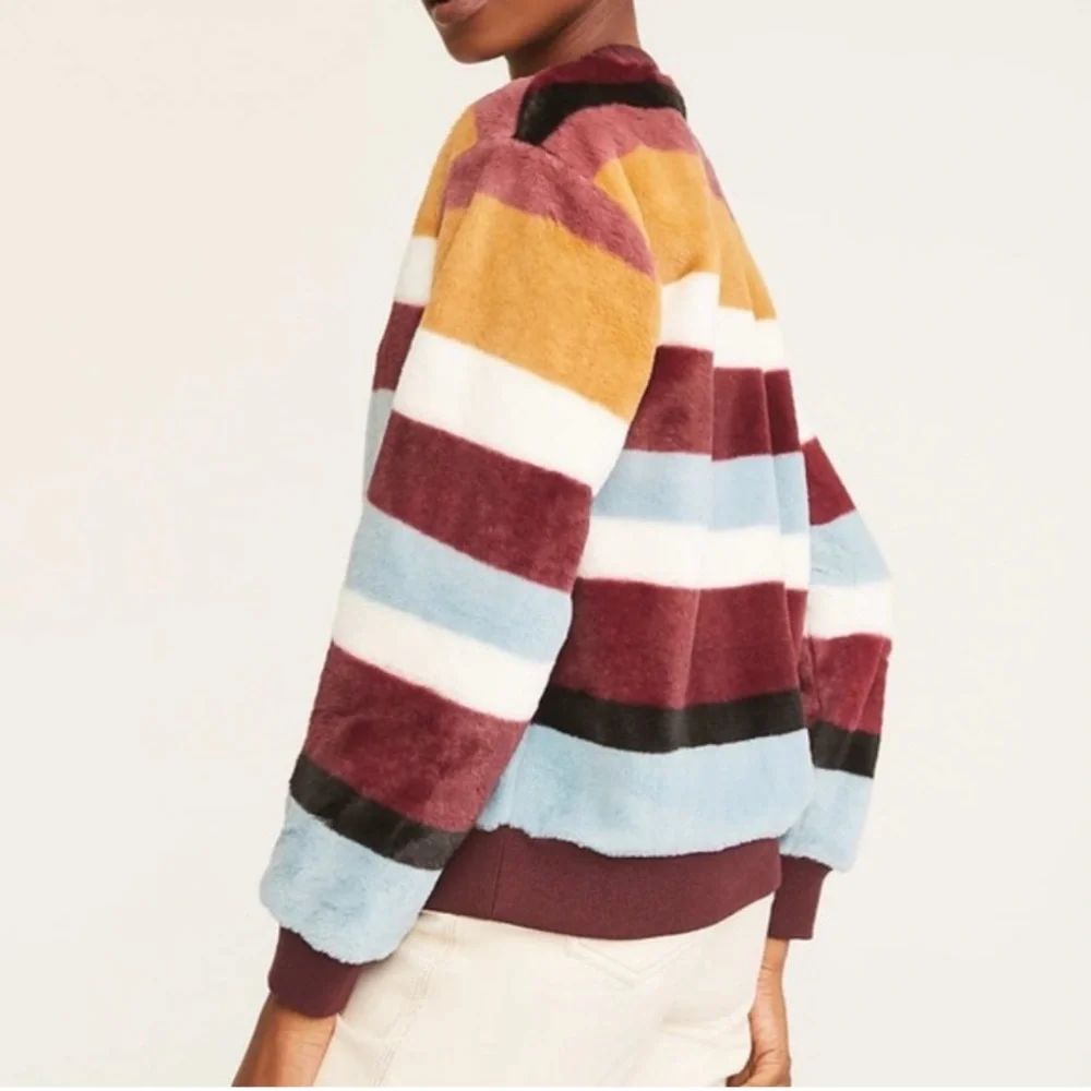 Lou‎ & Gray Faux Fur Striped Pullover Sweater Size Large Crewneck Ribbed Trim - Picture 10 of 14